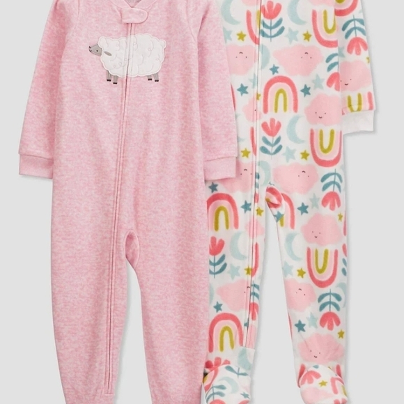 Adorable Pink and Multicolor Baby Fottie Pajama Set - Picture 1 of 4